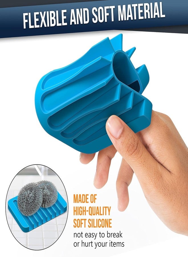 Baskety Silicone Soap Holder Soap Dish Stand Saver Tray for Bathroom, Kitchen and Sink - Pack of 3 (Blue) - Image 3